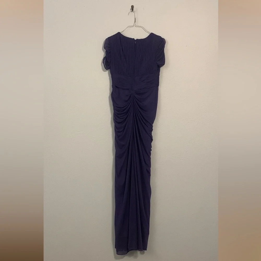 Adrianna Papell Women's Size 2P Petite Draped Ruched Mesh Maxi Dress Indigo Blue - Picture 7 of 13